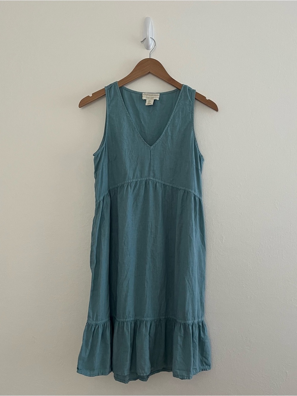 Cynthia Rowley 100% Linen Sleeveless Mini Dress Small Blue Tiered Lightweight